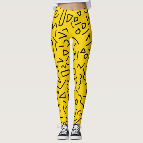 80s Yellow and Black Shape and squiggle  Leggings