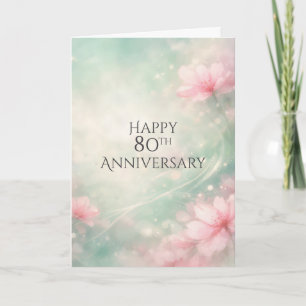 80th Anniversary Dreamy Flowers On Mint Green Card