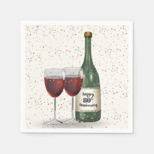 80th Anniversary Party Wine Bottle and Two Glasses Napkins