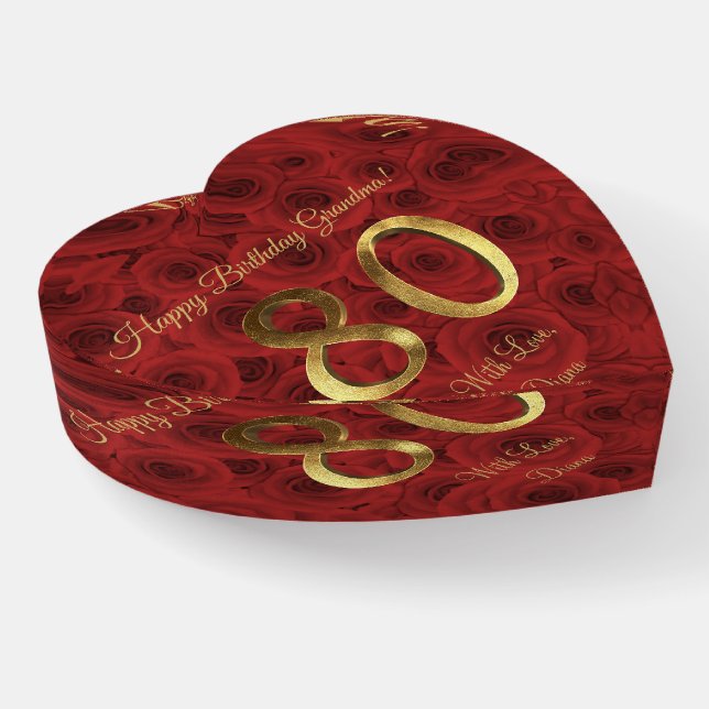 80th Anniversary Red Roses Floral Faux Gold Number Paperweight (Angled)