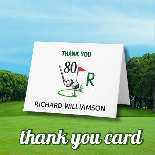 80th (Any Year) Birthday Golf Men's Monogram Name Letterpress Thank You Card