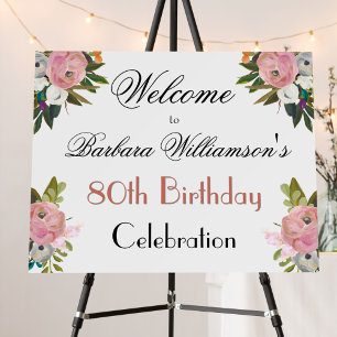 80th Any Year Birthday Painted Floral Welcome Sign