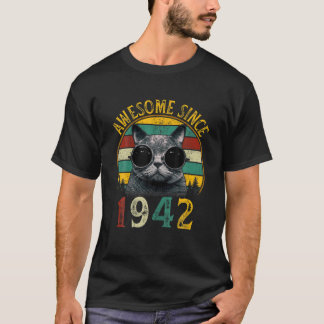 80Th Bday Vintage Cat 80 Years Funny Awesome Since T-Shirt