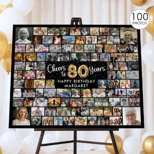 80th Birthday 100 Photos Black Gold Cheers To Year Foam Board