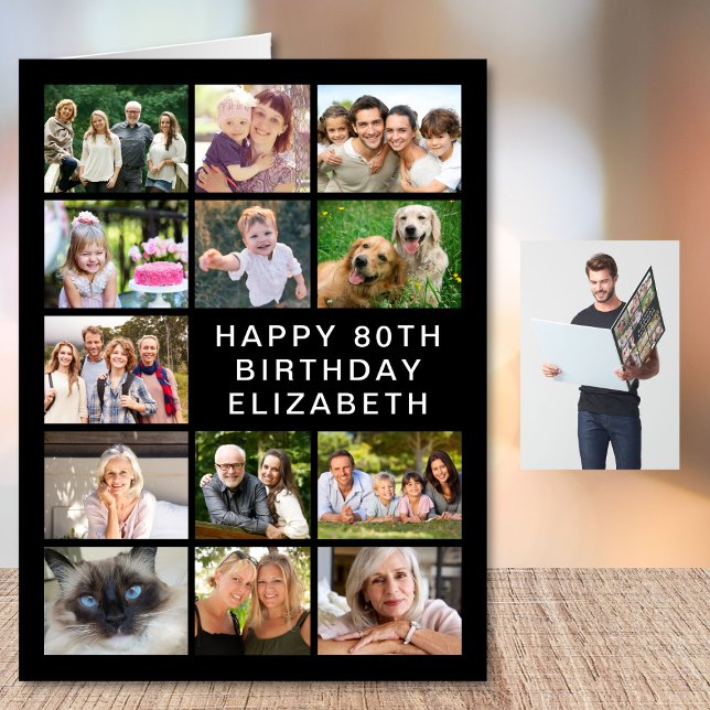 80th Birthday 12 Photo Collage Jumbo Card (Creator Uploaded)