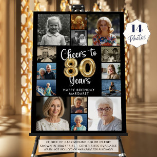 80th Birthday 14 Photo Collage Cheers to 80 Years Foam Board