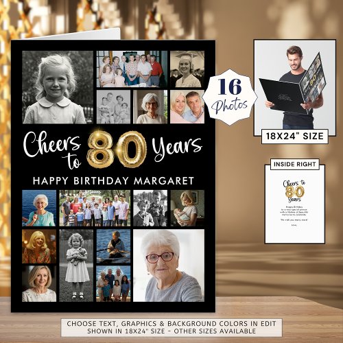 80th Birthday 16 Photo Collage Cheers to 80 Years