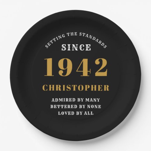 80th Birthday 1942 Black Gold Love Personalized Paper Plates