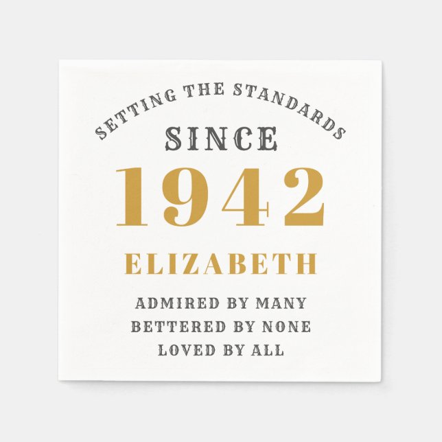 80th Birthday 1942 Fully Editable Gold White Napkins (Front)