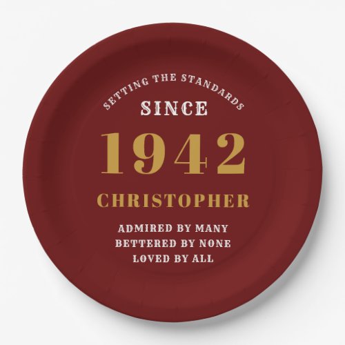 80th Birthday 1942 Red Gold Love Personalized Paper Plates