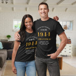80th Birthday 1944 Add Name Black Gold Party T-Shirt<br><div class="desc">Custom 80th Birthday Guest of Honor Black and Gold T-Shirt – Born 1944 Edition. Celebrate your milestone birthday in style with our Custom 80th Birthday Guest of Honor t-shirt. Our black and gold tee is the perfect statement piece for this special occasion. With a design that proudly features '1944', wear...</div>