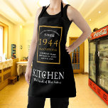 80th Birthday 1944 Name Elegant Black Gold Chic Apron<br><div class="desc">Elegant Black & Gold Chic Apron - 80th Birthday 1944 Name Personalized Kitchen & BBQ Essentials. Celebrate a fabulous birthday with style and practicality! This Elegant Black & Gold Chic Apron, personalized for those born in 1944, is the perfect accessory for the culinary enthusiast in your life. Its eye-catching design,...</div>
