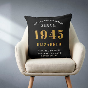 80th Birthday 1945 Black Gold lady's Personalized Throw Pillow