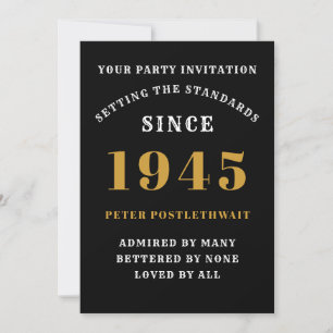 80th Birthday 1945 Black Gold Personalized For Him Invitation