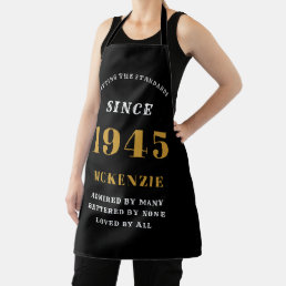 80th Birthday 1945 Name Chic Elegant Black Gold Apron