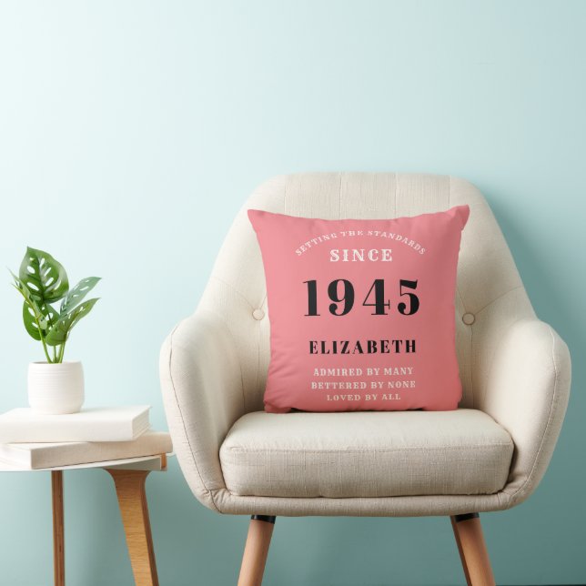 80th Birthday 1945 Pink Girly Elegant Chic Throw Pillow (Chair)