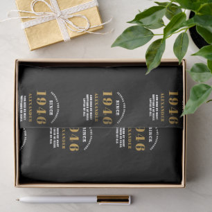 80th Birthday 1946 Black Gold Chic Elegant Tissue Paper