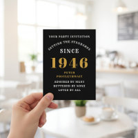 80th Birthday 1946 Black Gold Invitation