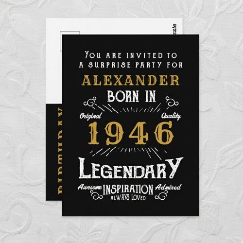 80th Birthday 1946 Black Gold Legend Invitation