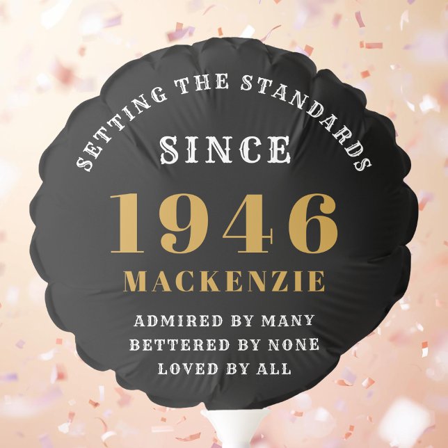 80th Birthday 1946 Elegant Chic Gold Black Balloon (1946 balloon. Blurred background.)