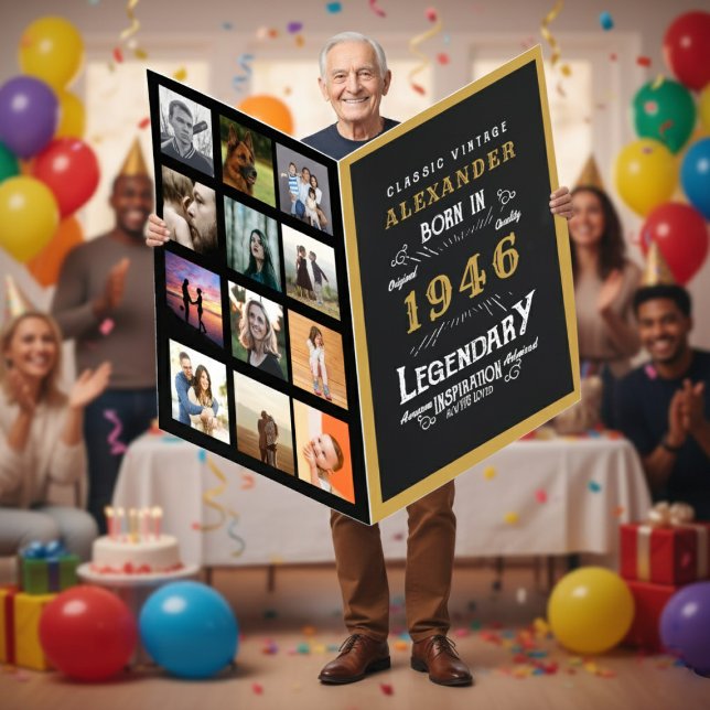 80th Birthday 1946 Legend Photo Template Giant Card (1946 Giant birthday card held in a party setting.)