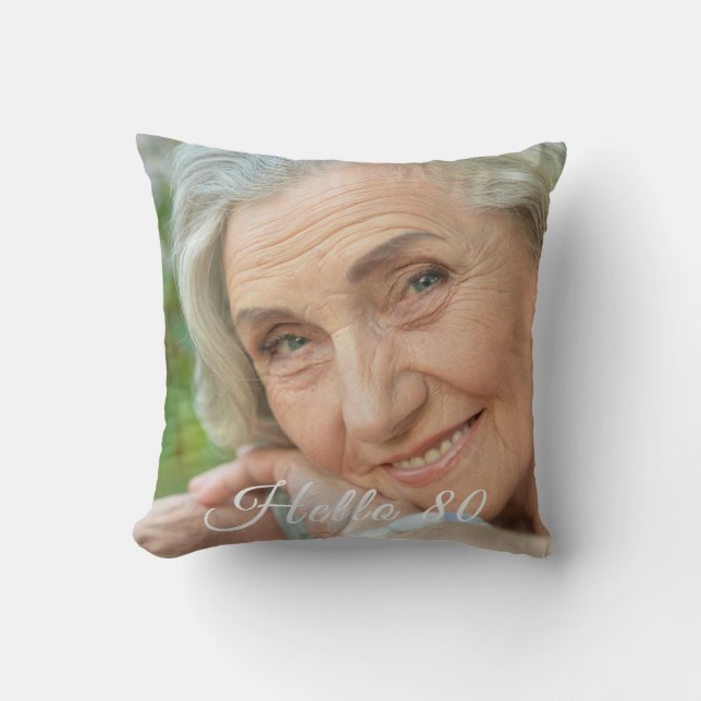 80th birthday 2 photos hello 80 eighty throw pillow (Front)