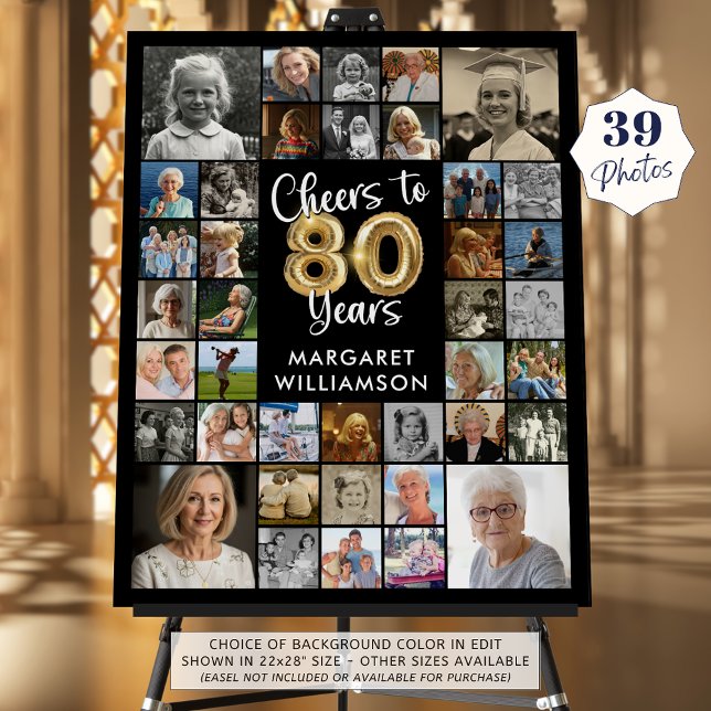 80th Birthday 39 Photo Collage Cheers to Years Foam Board (Creator Uploaded)