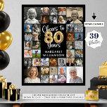 80th Birthday 39 Photo Collage Cheers to Years Poster<br><div class="desc">Celebrate an 80th birthday with a photo memories poster print utilizing this easy-to-upload photo collage template with 39 square photos and the title CHEERS TO 80 YEARS and name in your choice of background color in EDIT. The design features faux metallic gold foil balloon numbers and modern calligraphy script typography....</div>