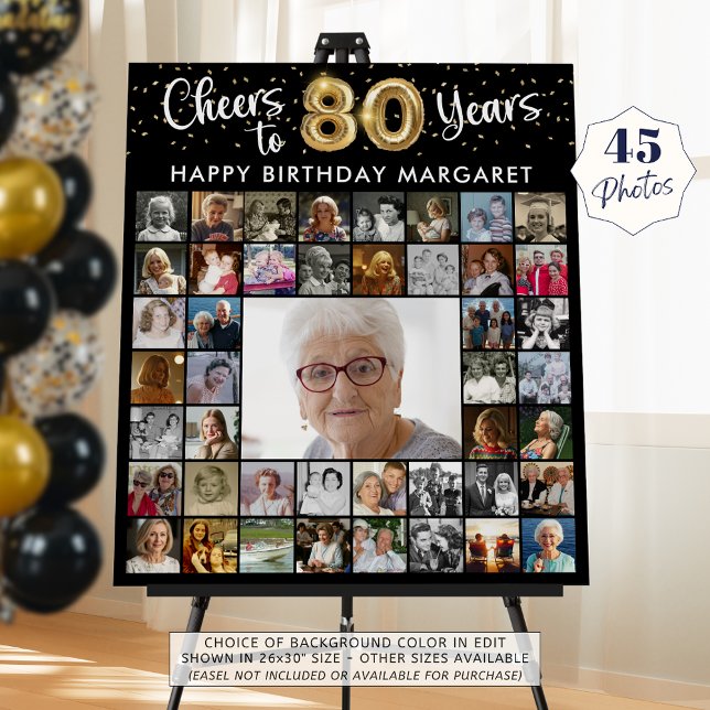 80th Birthday 45 Photo Collage Cheers to 80 Years Foam Board (Creator Uploaded)