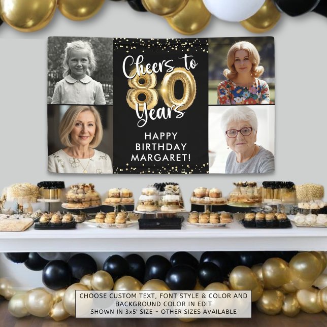 80th Birthday 4 Photos Cheers to 80 Years Confetti Banner (Creator Uploaded)
