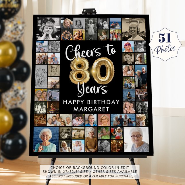 80th Birthday 51 Photo Collage Cheers to 80 Years Foam Board (Creator Uploaded)