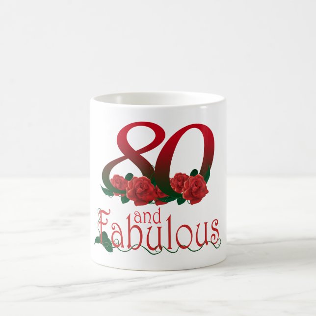 80th birthday 80 and fabulous red roses floral mug (Center)