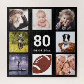 80th birthday 80 photo collage guy man black jigsaw puzzle