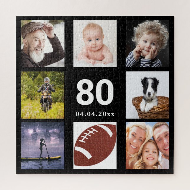 80th birthday 80 photo collage guy man black jigsaw puzzle (Vertical)