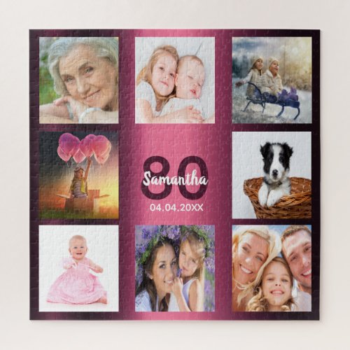 80th birthday 80 photo collage woman purple jigsaw puzzle