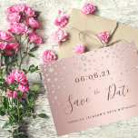 80th birthday 80 rose gold diamonds save the date postcard<br><div class="desc">A feminine and glamorous Save the Date card for a 80th birthday party 80 years old. A feminine pink, rose gold faux metallic looking background decorated with faux rose gold diamond sprinkle. Templates for a date and your text. Dark rose gold colored letters. The text: Save the Date is written...</div>