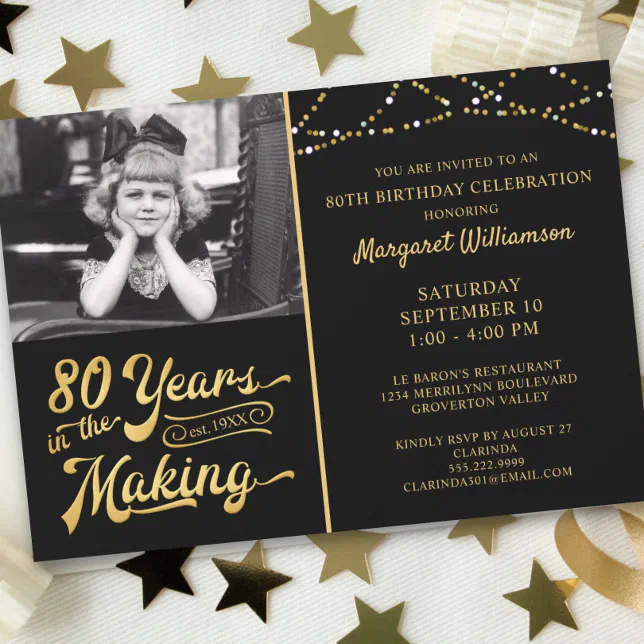 80th Birthday 80 YEARS IN THE MAKING Black & Gold Invitation | Zazzle