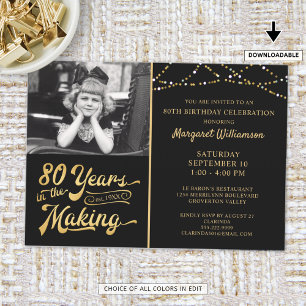 80th Birthday 80 YEARS IN THE MAKING Black & Gold Invitation