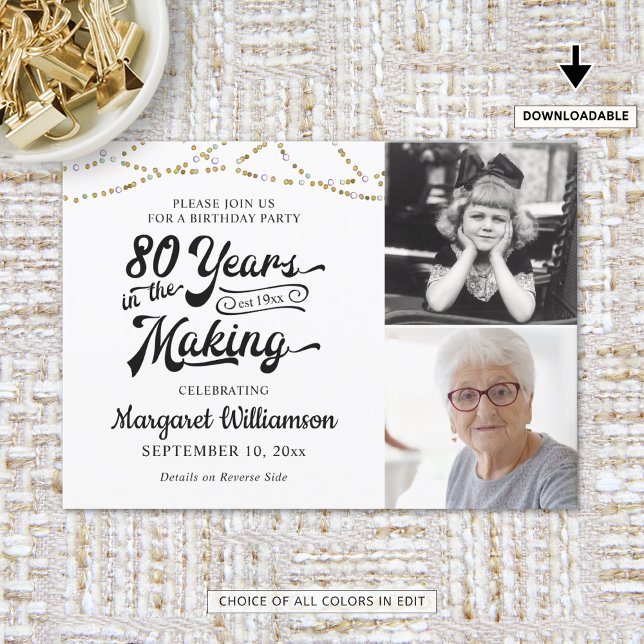 80th Birthday 80 YEARS IN THE MAKING Black Gold Invitation (Creator Uploaded)