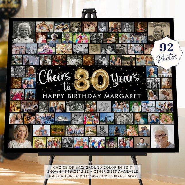 80th Birthday 92 Photos Black Gold Cheers To Year Foam Board (Creator Uploaded)