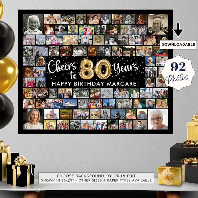 80th Birthday 92 Photos Black Gold Cheers To Year Poster (Creator Uploaded)