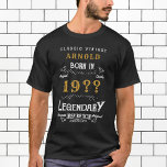 80th Birthday Add Name Year Legendary Black Gold T-Shirt<br><div class="desc">Make a special statement and show off your style with our 80th Birthday Add Name Year Legendary Black Gold T-Shirt. Perfect for your upcoming birthday celebration, it's customizable and allows you to choose a special name and year to be printed on the Tee in beautiful script. The vibrant black and...</div>