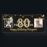 80th Birthday AGED TO PERFECTION Black Gold Stars Banner<br><div class="desc">Black and gold stars birthday banner for any age birthday personalized with two photos and your custom text. The sample shows AGED TO PERFECTION over the editable age 80 and the editable greeting HAPPY BIRTHDAY NAME. Fun to use Then and Now photos. PHOTO TIP: For fastest/best results, choose a photo...</div>