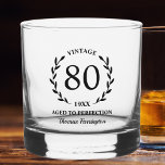 80th Birthday Aged to Perfection Custom Name Year Whiskey Glass<br><div class="desc">Super fun 80th birthday gift - glass features text that reads "Vintage - aged to perfection" Add the age,  year and name of the birthday person. So easy to customize - makes a truly one of a kind birthday gift that will be enjoyed forever.</div>