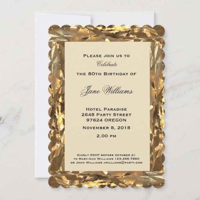 80th Birthday Anniversary Gold Elegant Invitation (Back)