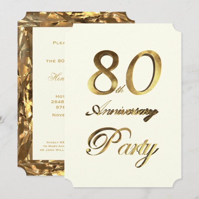 80th Birthday Anniversary Gold Ivory Elegant Invitation (Front/Back)