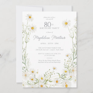 80th Birthday April Birth Month Flower Daisy Invitation