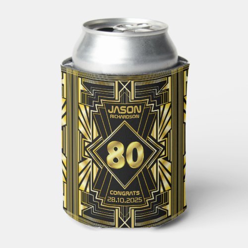 80th Birthday Art Deco Gold Black Great Gatsby Can Cooler