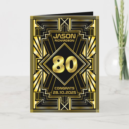 80th Birthday Art Deco Gold Black Great Gatsby Card