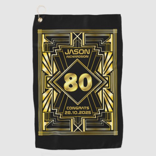 80th Birthday Art Deco Gold Black Great Gatsby Golf Towel
